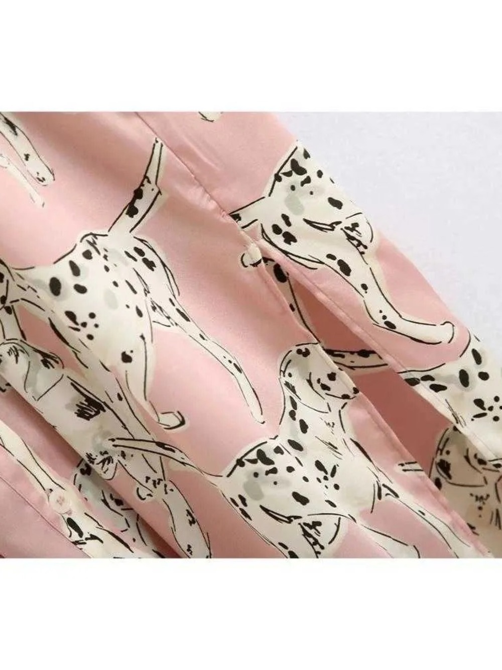 Zara Pink Dalmatian Dog Print Satin Shirt Dress Midi Long Sleeve XS - Picture 12 of 16